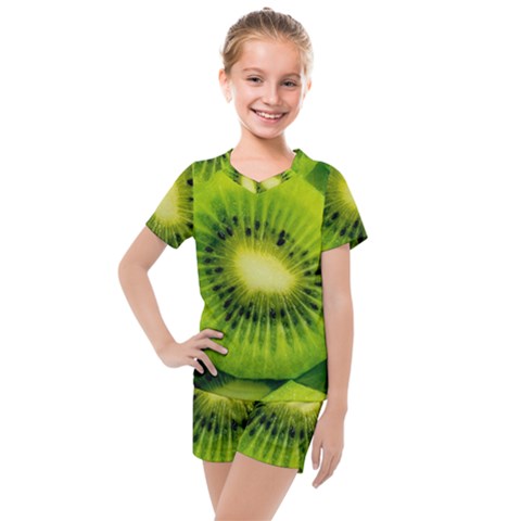 Kiwi Fruits, Close-up, Exotic Fruit Kids  Mesh T-shirt And Shorts Set by kyorashop23