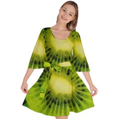 Kiwi Fruits, Close-up, Exotic Fruit Velour Kimono Dress