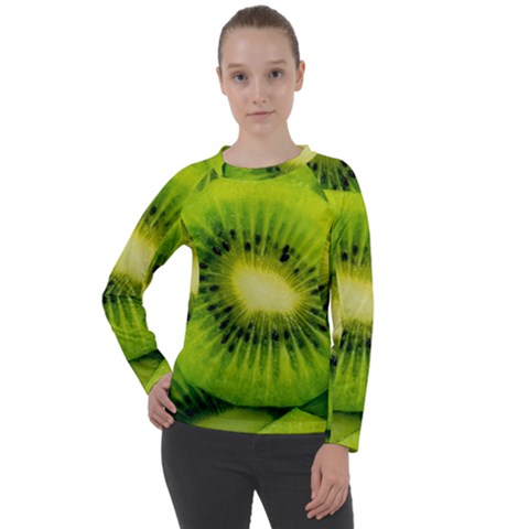 Kiwi Fruits, Close-up, Exotic Fruit Women s Long Sleeve Raglan T-shirt by kyorashop23