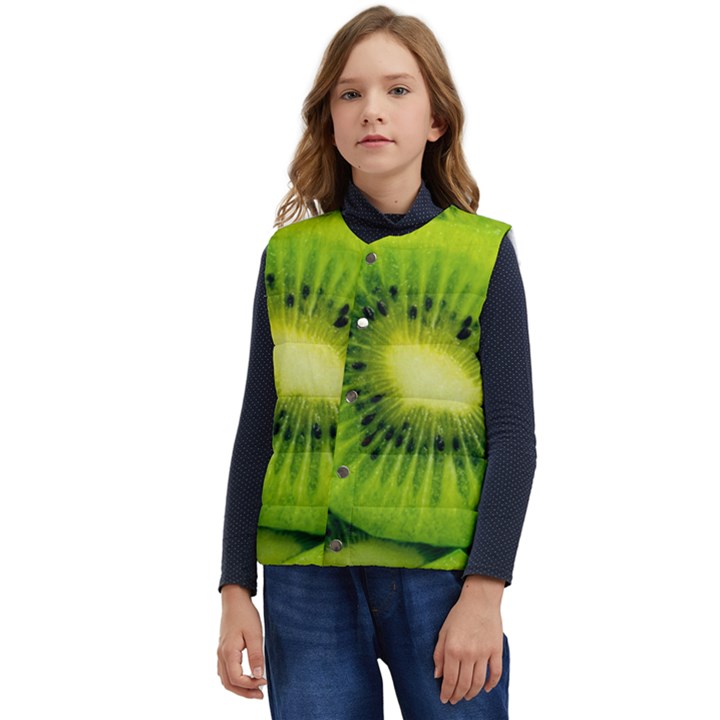 Kiwi Fruits, Close-up, Exotic Fruit Kid s Button Up Puffer Vest	