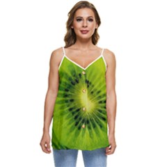 Kiwi Fruits, Close-up, Exotic Fruit Casual Spaghetti Strap Chiffon Top