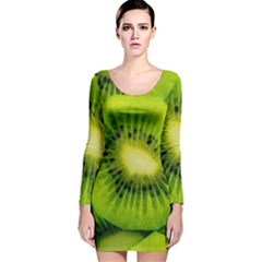 Kiwi Fruits, Close-up, Exotic Fruit Long Sleeve Velvet Bodycon Dress