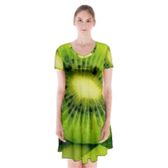 Kiwi Fruits, Close-up, Exotic Fruit Short Sleeve V-neck Flare Dress by kyorashop23