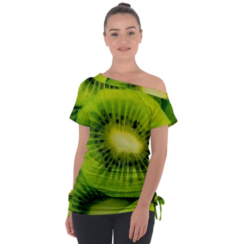 Kiwi Fruits, Close-up, Exotic Fruit Off Shoulder Tie-up T-shirt by kyorashop23