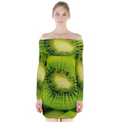 Kiwi Fruits, Close-up, Exotic Fruit Long Sleeve Off Shoulder Dress by kyorashop23