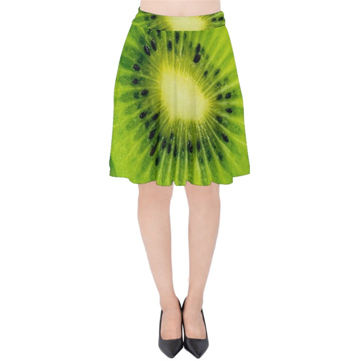 Kiwi Fruits, Close-up, Exotic Fruit Velvet High Waist Skirt