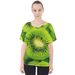 Kiwi Fruits, Close-up, Exotic Fruit V-neck Dolman Drape Top