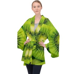 Kiwi Fruits, Close-up, Exotic Fruit Long Sleeve Velvet Kimono 