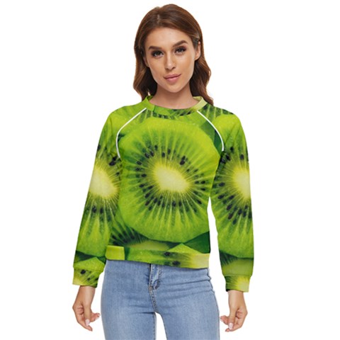 Kiwi Fruits, Close-up, Exotic Fruit Women s Long Sleeve Raglan T-shirt by kyorashop23