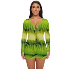 Kiwi Fruits, Close-up, Exotic Fruit Long Sleeve Boyleg Swimsuit