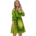 Kiwi Fruits, Close-up, Exotic Fruit Shoulder Cut Out Zip Up Dress View3