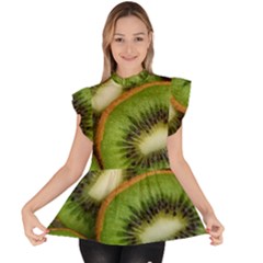 Kiwi Texture, Background With Kiwi, Fruits, Kiwi Ruffle Collar Short Sleeve Chiffon Top by kyorashop23