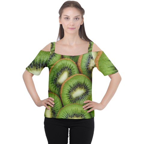 Kiwi Texture, Background With Kiwi, Fruits, Kiwi Cutout Shoulder T-shirt by kyorashop23