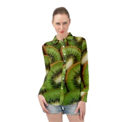 Kiwi Texture, Background With Kiwi, Fruits, Kiwi Long Sleeve Chiffon Shirt