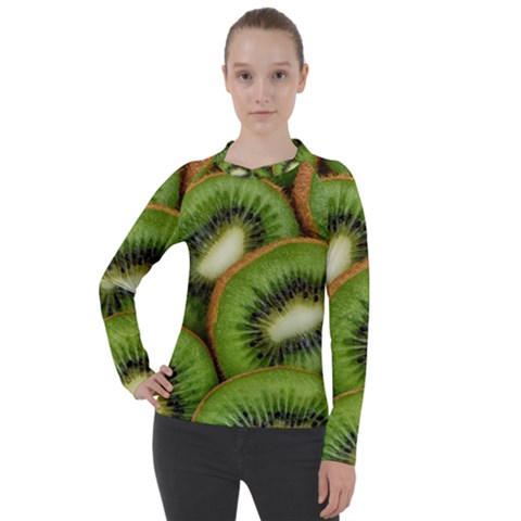 Kiwi Texture, Background With Kiwi, Fruits, Kiwi Women s Pique Long Sleeve T-shirt by kyorashop23