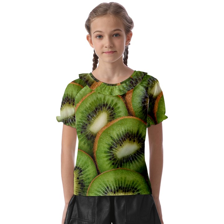 Kiwi Texture, Background With Kiwi, Fruits, Kiwi Kids  Frill Chiffon Blouse