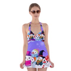 Let s Have Fun With Snowmen Halter Dress Swimsuit 