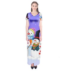 Let s Have Fun With Snowmen Short Sleeve Maxi Dress by kyorashop23