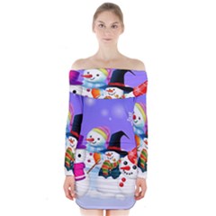 Let s Have Fun With Snowmen Long Sleeve Off Shoulder Dress