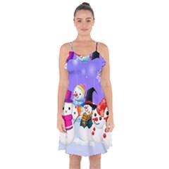 Let s Have Fun With Snowmen Ruffle Detail Chiffon Dress