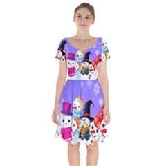 Let s Have Fun With Snowmen Short Sleeve Bardot Dress