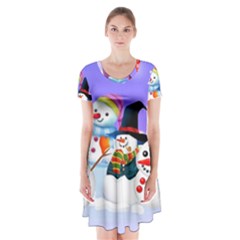 Let s Have Fun With Snowmen Short Sleeve V-neck Flare Dress