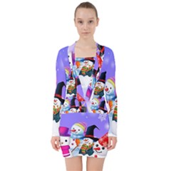 Let s Have Fun With Snowmen V-neck Bodycon Long Sleeve Dress