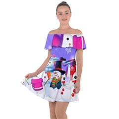 Let s Have Fun With Snowmen Off Shoulder Velour Dress