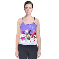 Let s Have Fun With Snowmen Velvet Spaghetti Strap Top