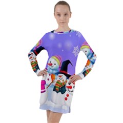 Let s Have Fun With Snowmen Long Sleeve Hoodie Dress