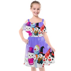 Let s Have Fun With Snowmen Kids  Cut Out Shoulders Chiffon Dress by kyorashop23