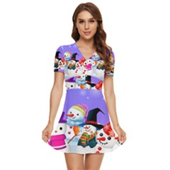 Let s Have Fun With Snowmen V-neck High Waist Chiffon Mini Dress