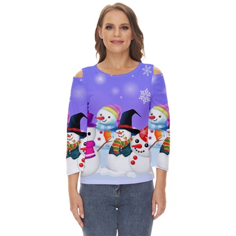 Let s Have Fun With Snowmen Cut Out Wide Sleeve Top by kyorashop23