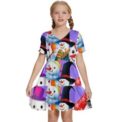 Let s Have Fun With Snowmen Kids  Short Sleeve Tiered Mini Dress by kyorashop23