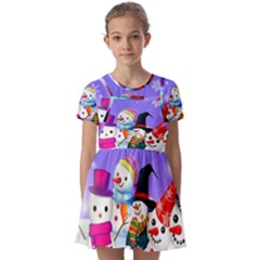 Let s Have Fun With Snowmen Kids  Short Sleeve Pinafore Style Dress by kyorashop23