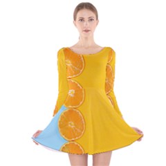 Orange, Slices, Fruit, Citrus Long Sleeve Velvet Skater Dress by kyorashop23