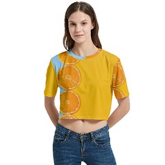 Orange, Slices, Fruit, Citrus Women s Round Neck Short Sleeve Crop Top by kyorashop23