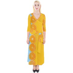 Orange, Slices, Fruit, Citrus Quarter Sleeve Wrap Maxi Dress