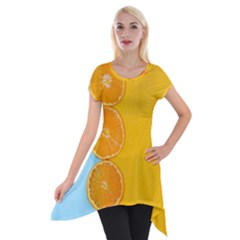 Orange, Slices, Fruit, Citrus Short Sleeve Side Drop Tunic by kyorashop23