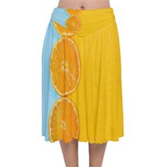 Orange, Slices, Fruit, Citrus Velvet Flared Midi Skirt