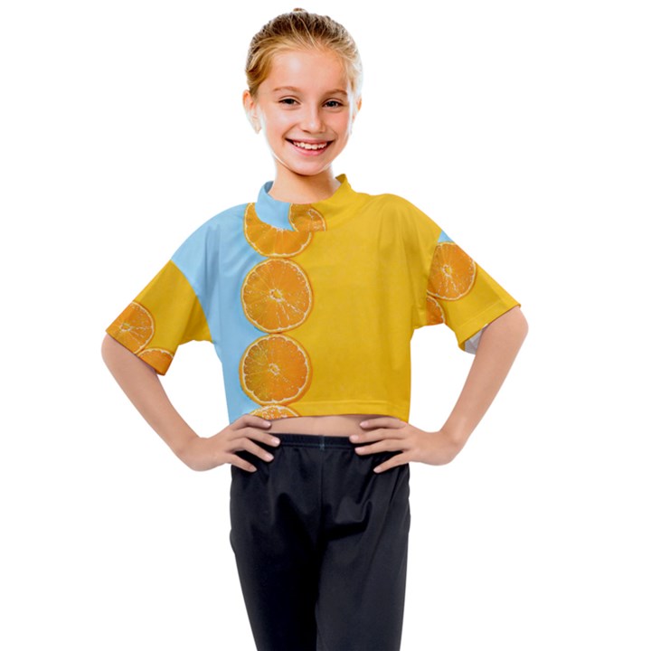 Orange, Slices, Fruit, Citrus Kids Mock Neck T-Shirt