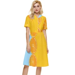 Orange, Slices, Fruit, Citrus Button Top Knee Length Dress