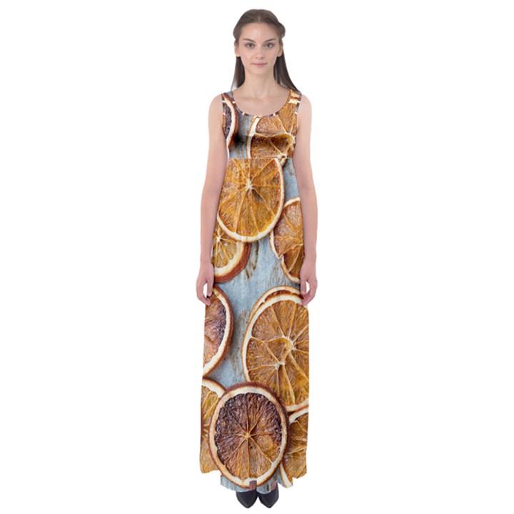 Orange, Slices, Fruits, Citrus Empire Waist Maxi Dress