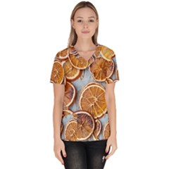 Orange, Slices, Fruits, Citrus Women s V-neck Scrub Top