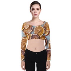 Orange, Slices, Fruits, Citrus Velvet Long Sleeve Crop Top