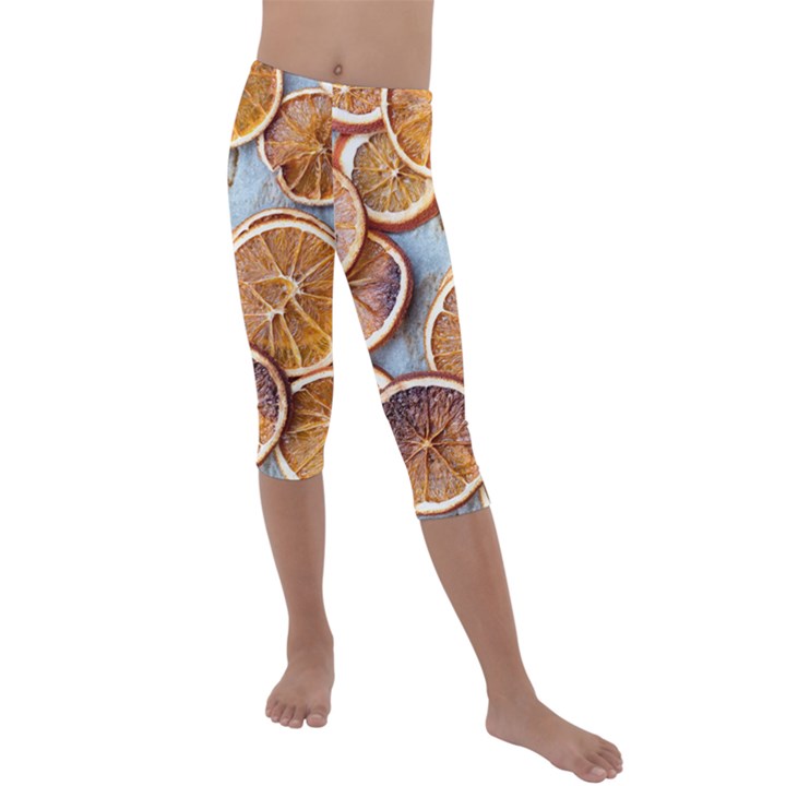 Orange, Slices, Fruits, Citrus Kids  Lightweight Velour Capri Leggings 