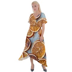 Orange, Slices, Fruits, Citrus Cross Front Sharkbite Hem Maxi Dress