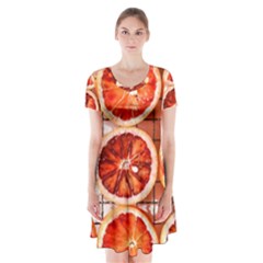 Orange, Fruit, Citrus Short Sleeve V-neck Flare Dress