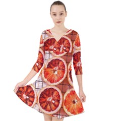 Orange, Fruit, Citrus Quarter Sleeve Front Wrap Dress by kyorashop23