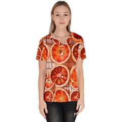 Orange, Fruit, Citrus Women s V-neck Scrub Top by kyorashop23